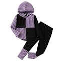 Toddler Kid Girls Clothes Ribbed Color Block Hoodie Sweatsuit Set