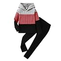 Toddler Kid Girls Clothes Ribbed Color Block Hoodie Sweatsuit Set