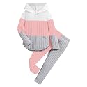 Toddler Kid Girls Clothes Ribbed Color Block Hoodie Sweatsuit Set