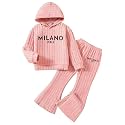 Toddler Kid Girls Clothes Ribbed Color Block Hoodie Sweatsuit Set