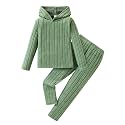 Toddler Kid Girls Clothes Ribbed Color Block Hoodie Sweatsuit Set