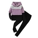 Toddler Kid Girls Clothes Ribbed Color Block Hoodie Sweatsuit Set
