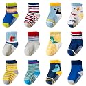 Toddler Non Slip Grips Socks Kids Anti Skid Baby Boys Girls Cotton Crew Socks 12 Pairs