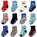 Toddler Non Slip Grips Socks Kids Anti Skid Baby Boys Girls Cotton Crew Socks 12 Pairs