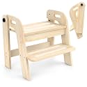 Wooden Toddler Step Stool, Foldable 2-Step Stool for Kids Bathroom Sink, Toilet Potty Training with Handles, Anti-Slip for Kitchen, Nursery, Bedroom(16.9 Wide)