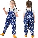 Toddler Waterproof Rain Bib Pants, Girls Rain Pants Kids Cartoon Rain Trousers Lightweight Mud Pants Rainwear