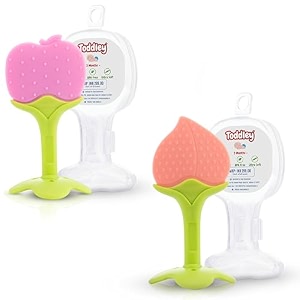 silicone baby teether with storage box for newborn infant babies  non-toxic amp bpa-free  baby teething baby pink amp pink set of 2