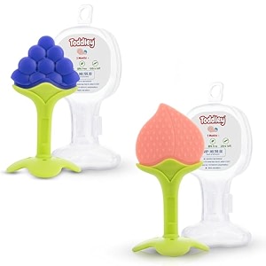 silicone baby teether with storage box for newborn infant babies  non-toxic amp bpa-free  baby teething baby pink amp blue set of 2