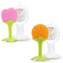 Silicone Baby Teether with Storage Box for Newborn Infant, Babies | Non-Toxic &amp; BPA-Free | Baby Teething (Pink &amp; Orange, Set of 2)