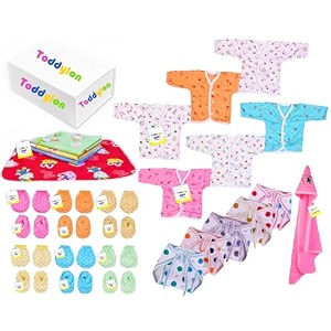 toddylon new born baby essentials kit 28 combo set 0-6 months  newborn hospital bag kit  baby combo set for new born  infant dress amp accessories set  ideal gift for new parents