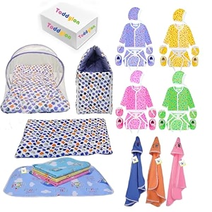 toddylon new born baby essentials combo set  34 in 1 combo pack  new born kit for boys amp girls  hospital bag kit amp baby shower gift  06 months multicolor