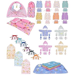 toddylon 56 in 1 new born baby complete daily items combo of baby bedding set amp baby clothing set 0-6 months