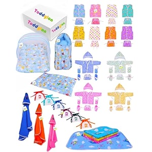 toddylon baby products all new born combo  combos set for newborn  56 in 1 hospital essentials kit  baby essential for newborns clothing hamper 0-6 months blue