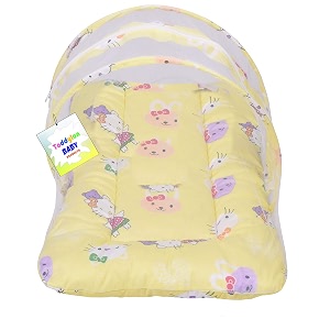 toddylon baby bed new born baby bedding set combo  carry bag  mattress  mosquito net  insect protector  infants 0-6 months yellow