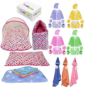 toddylon new born baby essentials combo set  34 in 1 baby combo pack  new born baby kit for boys amp girls  hospital bag kit amp baby shower gift  06 months multicolor