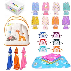toddylon 30 in 1 new born baby products all gift pack  baby bedding set  baby clothes  essentials items  combo set  infants  just born boys girls  baby bed multicolor 0-6 months