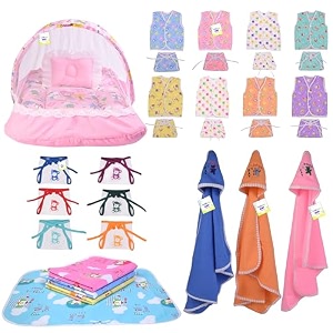 toddylon 30 in 1 new born baby products all gift pack  baby bedding set  baby clothes  essentials items  combo set  infants  just born boys girls  baby bed multicolor 0-6 months