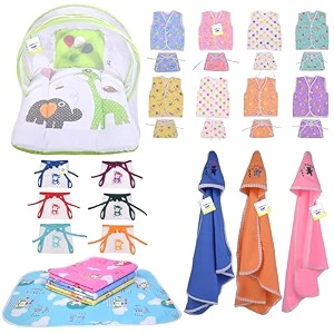 toddylon 30 in 1 new born baby products all gift pack  baby bedding set  baby clothes  essentials items  combo set  infants  just born boys girls  baby bed multicolor 0-6 months
