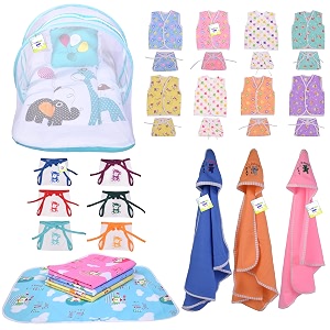 toddylon 30 in 1 new born baby products all gift pack  baby bedding set  baby clothes  essentials items  combo set  infants  just born boys girls  baby bed multicolor 0-6 months