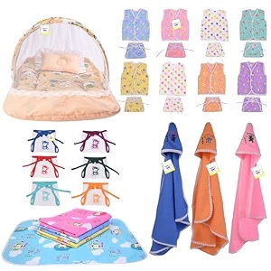 toddylon 30 in 1 new born baby products all gift pack  baby bedding set  baby clothes  essentials items  combo set  infants  just born boys girls  baby bed multicolor 0-6 months