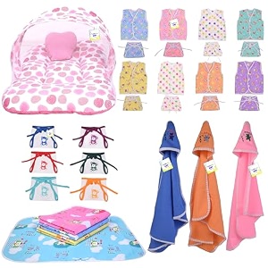 toddylon 30 in 1 new born baby products all gift pack  baby bedding set  baby clothes  essentials items  combo set  infants  just born boys girls  baby bed multicolor 0-6 months