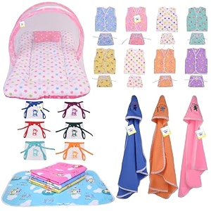 toddylon 30 in 1 new born baby products all gift pack  baby bedding set  baby clothes  essentials items  combo set  infants  just born boys girls  baby bed multicolor 0-6 months