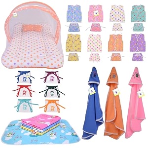 toddylon 30 in 1 new born baby products all gift pack  baby bedding set  baby clothes  essentials items  combo set  infants  just born boys girls  baby bed multicolor 0-6 months