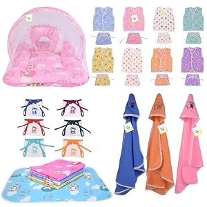 toddylon 30 in 1 new born baby products all gift pack  baby bedding set  baby clothes  essentials items  combo set  infants  just born boys girls  baby bed multicolor 0-6 months