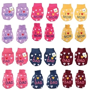 toddylon newborn baby cotton mittens set  gloves set  wristbands 0-6 months dark multicolor pack of 6