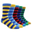 TOEJYJ Mens Fun Dress Socks, Pattern Funny Casual Socks Pack, Colorful Striped Cotton Novelty Socks Size 10-13