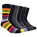 TOEJYJ Mens Fun Dress Socks, Pattern Funny Casual Socks Pack, Colorful Striped Cotton Novelty Socks Size 10-13