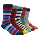 TOEJYJ Mens Fun Dress Socks, Pattern Funny Casual Socks Pack, Colorful Striped Cotton Novelty Socks Size 10-13