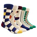 TOEJYJ Mens Fun Dress Socks, Pattern Funny Casual Socks Pack, Colorful Striped Cotton Novelty Socks Size 10-13
