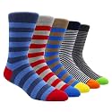 TOEJYJ Mens Fun Dress Socks, Pattern Funny Casual Socks Pack, Colorful Striped Cotton Novelty Socks Size 10-13