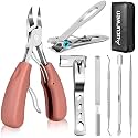 Toenail Clippers for Seniors Thick Toenails, Aucurwen Heavy Duty Toe Nail Clippers Adult Thick Nails Long Handle, Large Toenail Clippers for Thick Nails 7Pcs(Pink)
