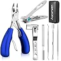 Toenail Clippers for Seniors Thick Toenails, Aucurwen Heavy Duty Toe Nail Clippers Adult Thick Nails Long Handle, Large Toenail Clippers for Thick Nails 7Pcs(Blue)
