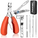 Toenail Clippers for Seniors Thick Toenails, Aucurwen Heavy Duty Toe Nail Clippers Adult Thick Nails Long Handle, Large Toenail Clippers for Thick Nails 7Pcs(Orange)