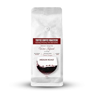 toffee coffee roasters  wine barrel aged medium roast 250 g  grind decotion coffee maker barrel aged 100 arabica  speciality coffee  freshly roasted
