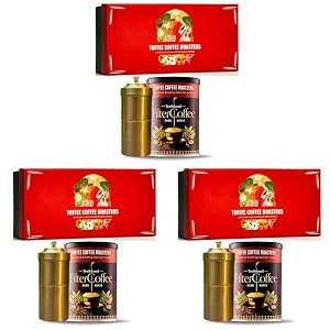 toffee coffee roasters  south indian filter coffee gift set  filter coffee amp brass filter coffee maker  gifting corporate bulk gifting  as seen on shark tank pack of 3