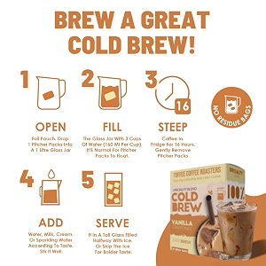 toffee coffee roasters  vanilla cold brew  easy brew  100 arabica  makes 16 cups  freshly roasted ground coffee  pack of 4