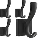 TOFIIGREM Black Hooks for Wall Towel Hooks, Heavy Duty Thick Aluminum Alloy Entryway Coat Hooks for Hanging Key Robe Hat Backpack, Wall Mount Towel Hooks Bath Kitchen Garage Hooks(4 Pack, Black)