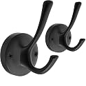 TOFIIGREM Black Towel Hooks, 2 Pack Coat Robe Hook Heavy Duty Metal Double Bathrobe Hook Wall Mounted, Hand Towels Hooks for Cubicle Bathroom Kitchen Closet Garage