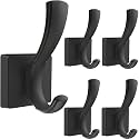TOFIIGREM Black Towel Hooks Coat Hook, Towels Robe Holder for Bathroom Hat Hooks for Wall Hanging Key Bag Backpack (5 Pack, Black)