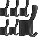 TOFIIGREM Black Towel Hooks Coat Hooks for Wall, Hand Towel Holder Robe Hook for Bathroom, Entryway Hat Hooks for Hanging Coat Towels Keys Hats (6 Pack)