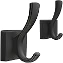 TOFIIGREM Black Towel Hooks, Coat Robe Hooks Bathroom Entryway Mudroom Pool Hooks for Wall Mount Hanging Towels Bathrobe Key Hat Backpack (2 Pack, Black)