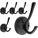TOFIIGREM Black Towel Hooks for Wall, 5 Pack Coat Robe Hook Heavy Duty Metal Double Bath Hook Wall Mounted, Hat Hooks for Cubicle Bathroom Kitchen Closet Garage