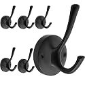 TOFIIGREM Black Wall Hooks, 6 Pack Coat Towel Hook Heavy Duty Metal Double Bath Robe Hook Wall Mounted, Hat Hooks for Cubicle Bathroom Kitchen Closet Garage