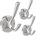 TOFIIGREM Brushed Nickel Robe Hooks Towel Hooks, 3 Pack Coat Hook Heavy Duty Mudroom Hook Double Bathrobe Hook Wall Mounted, Hat Hooks for Entryway Bathroom Kitchen Closet