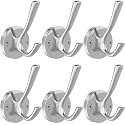 TOFIIGREM Brushed Nickel Wall Hooks, 6 Pack Coat Robe Hook Heavy Duty Metal Double Bath Hook Wall Mounted, Hand Towel Hooks for Cubicle Bathroom Kitchen Closet Garage