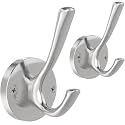 TOFIIGREM Brushed Nickel Wall Hooks Towel Hooks, 2 Pack Coat Robe Hook Heavy Duty Bathroom Double Hook Wall Mounted, Hand Towel Hooks for Closet Entryway Cubicle Kitchen